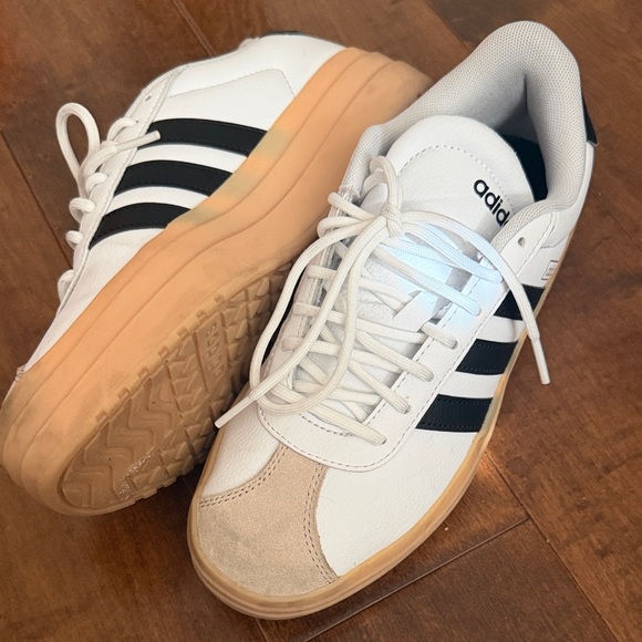 adidas Shoes - Adidas White and Black Sneakers with Tan Sole